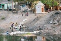 KOLKATA, INDIA Ã¢â¬â APRIL 12: Poor indian children work by sorting garbage in the stinky river